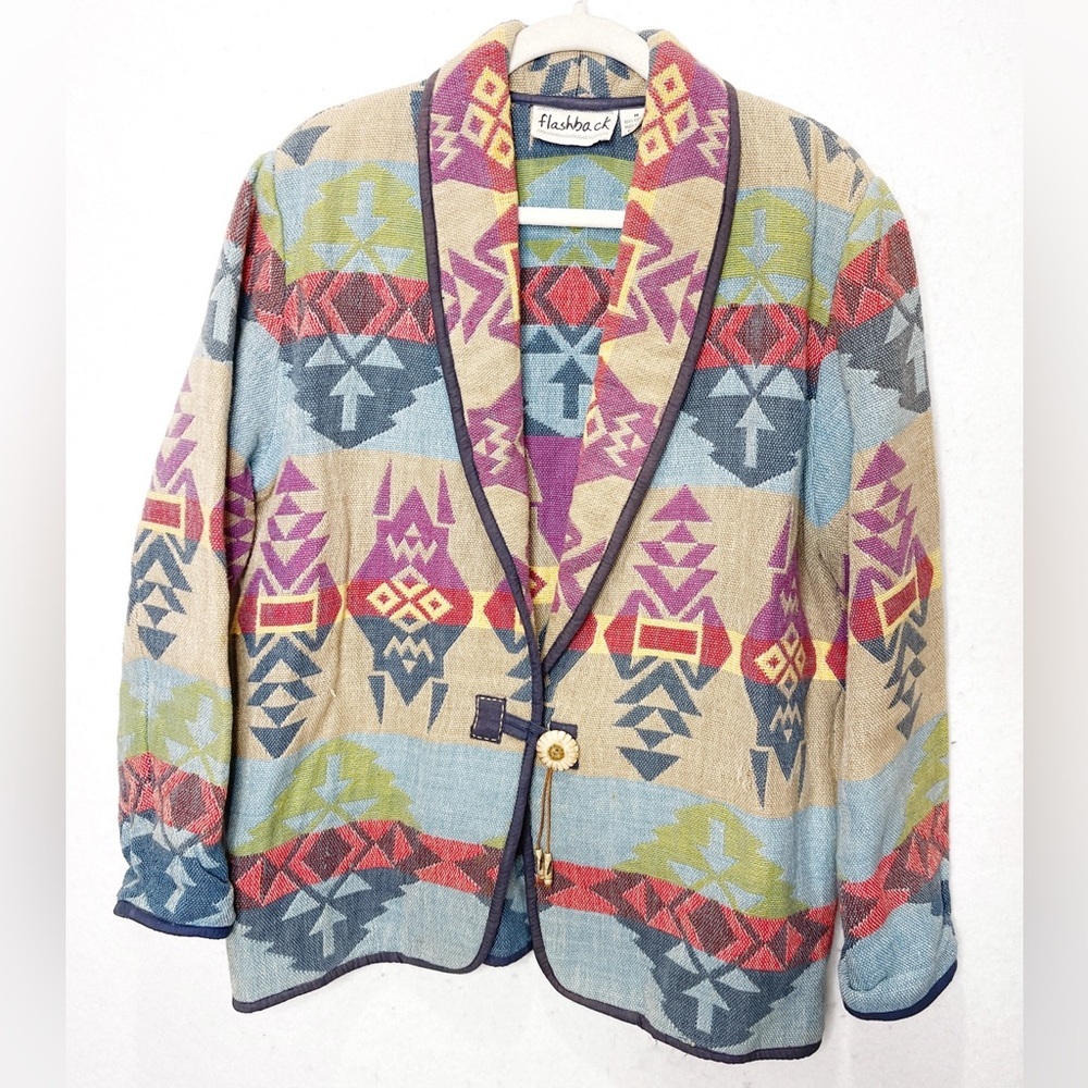 Flashback Vintage Aztec Tapestry Jacket Bohemian Southwest Oversized Blazer Boho